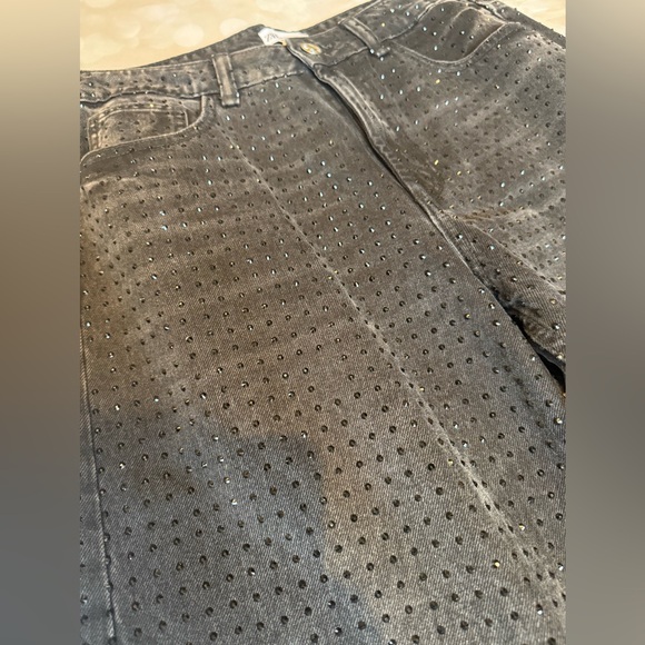 NEW NO TAG ZARA SUPER WIDE LEG RHINESTONE JEANS - Picture 5 of 6